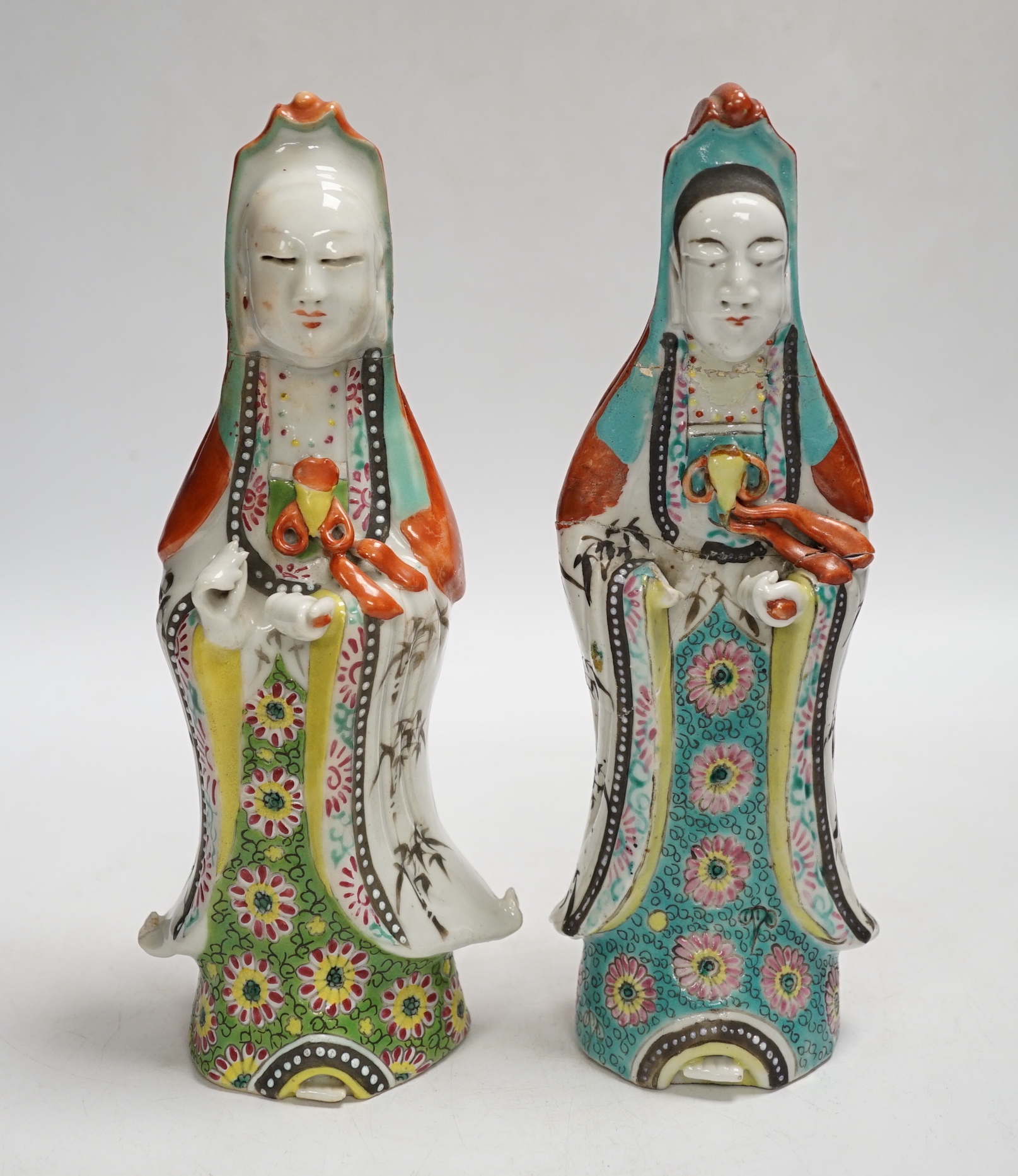 Two late 18th century Chinese enamelled porcelain figures, 23.5cm